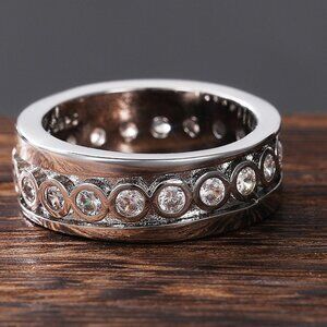 🌸925 Sterling Silver Plated Inlaid Eternity CZ Fashion Ring for Women, L060